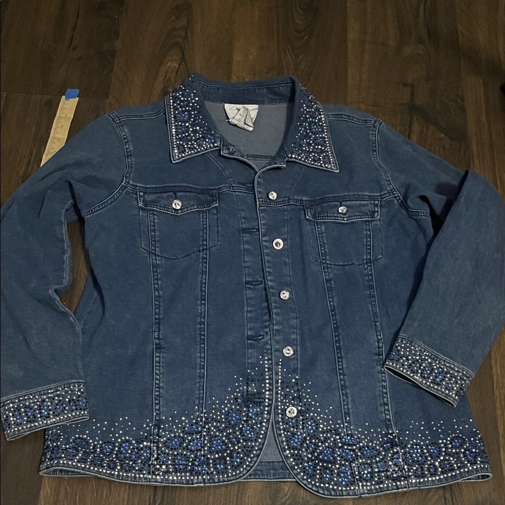 Quaker Factory Women's Denim Jacket size small with studded design